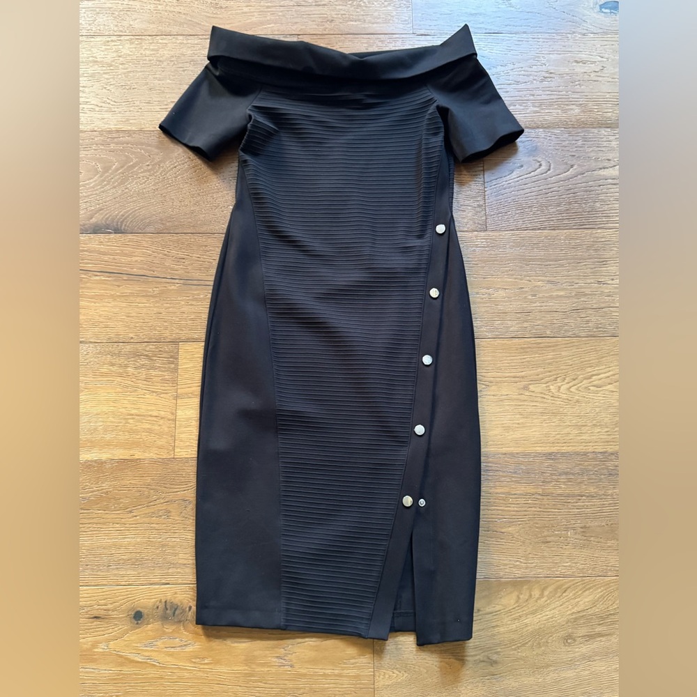 Karen Millen Off-Shoulder Black Bodycon  UK12 Midi Dress